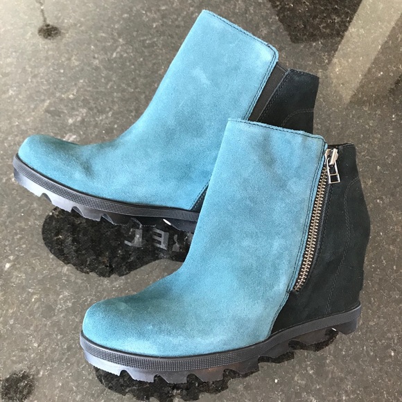 Sorel Shoes | New Sorel Joan of Arctic Wedge II Zip Boot, Teal \u0026 Black Waterproof Suede Bootie | Color: Black/Blue | Size: 8.5 | Pm-50713520's Closet